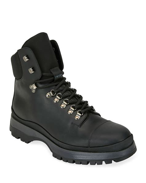 prada men leather hiking boots|Prada lace up combat boots.